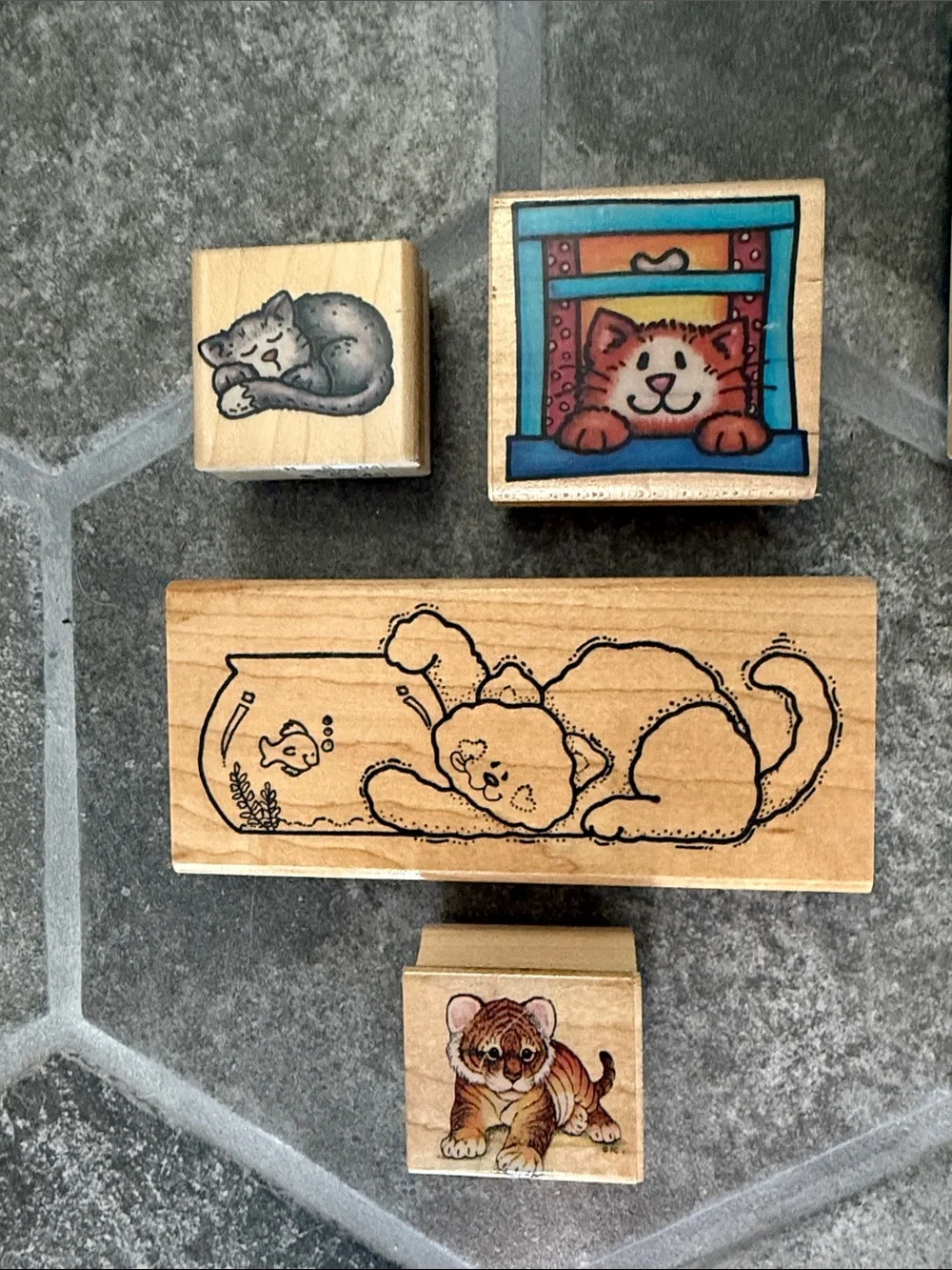 Cats and Bears Wooden Rubber Stamp 8 Stamp Set -All Night Media, Rubber Stampede